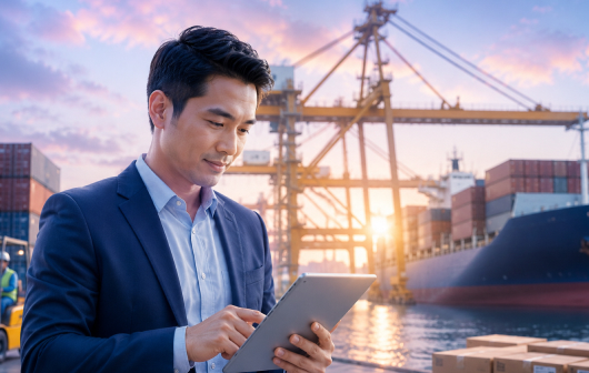 Inventory & Logistics — professional reviewing documents at port